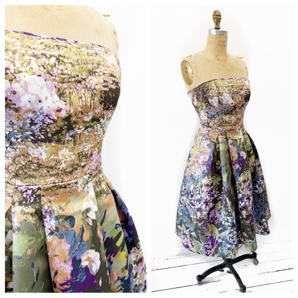 White House Black Market Strapless garden party floral Dress